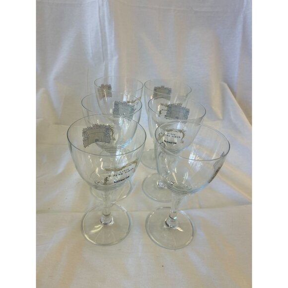 Set Of 6 Vintage Etched Clear Glass Goblets With Archway Design - Picture 1 of 2